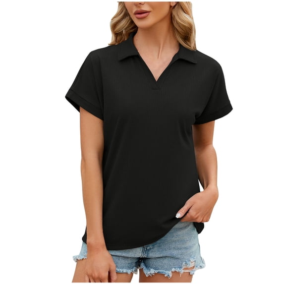 Diufon Summer V Neck Shirts for Women Casual Short Sleeve Tunics Solid Color T Shirts Tops