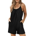 thumbnail image 1 of Diufon Summer Women's Casual Sleeveless Suspender Short Jumpsuit Round Neck Pleated Rompers with Pockets, 1 of 7