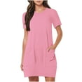 thumbnail image 1 of Diufon Summer Women's Dresses Round Neck Short Sleeve Dress Solid Color Pleated Dress with Pockets, 1 of 6