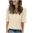 thumbnail image 1 of Diufon Summer Women's Half Sleeve Tunics Tops V Neck Solid Color Shirts Comfortable Clothes, 1 of 6