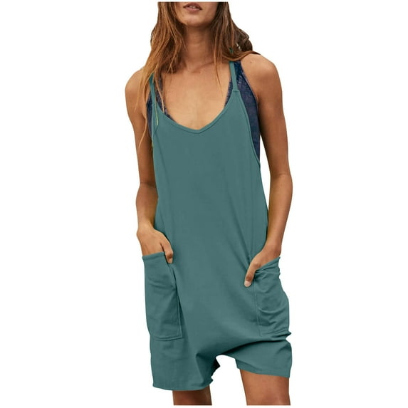 Diufon Summer Women's Shorts Romper Casual Fashion Sleeveless V Neck Solid Color Jumpsuits with Pockets