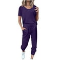 thumbnail image 1 of Diufon Summer Women's Suits Crewneck Short Sleeve Tops Elastic Waist Drawstring Pants Outfits with Pockets, 1 of 5