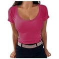 thumbnail image 1 of Diufon Summer Women's T Shirts U-Neck Short Sleeve Tees Slim Solid Color Top Blouses, 1 of 5