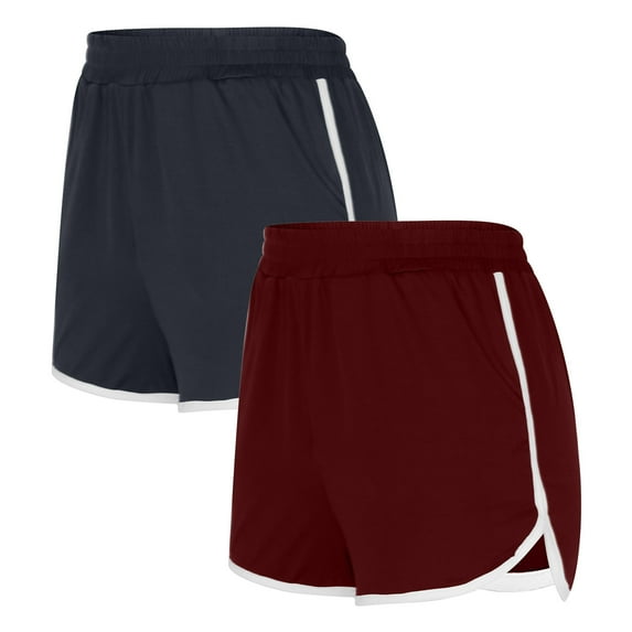 Diufon Summer Womens 2PCS Shorts Casual Color Block Yoga Shorts Elastic Waist Athletic Shorts