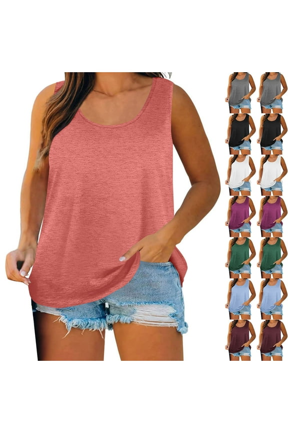 Plus Size Tank Tops for Women Summer Sleeveless Scoop Neck Loose Camisole Tops Casual Tees Tunics Shirts
