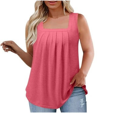 Diufon Summer Tank Tops for Women Plus Size Loose Pleated Square Neck Sleeveless Tops Casual Flowy Blouse