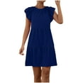 thumbnail image 1 of Diufon Sundresses for Women Solid Color A-Line Dresses Round Neck Ruffle Cap Sleeve Pleated Dress, 1 of 7