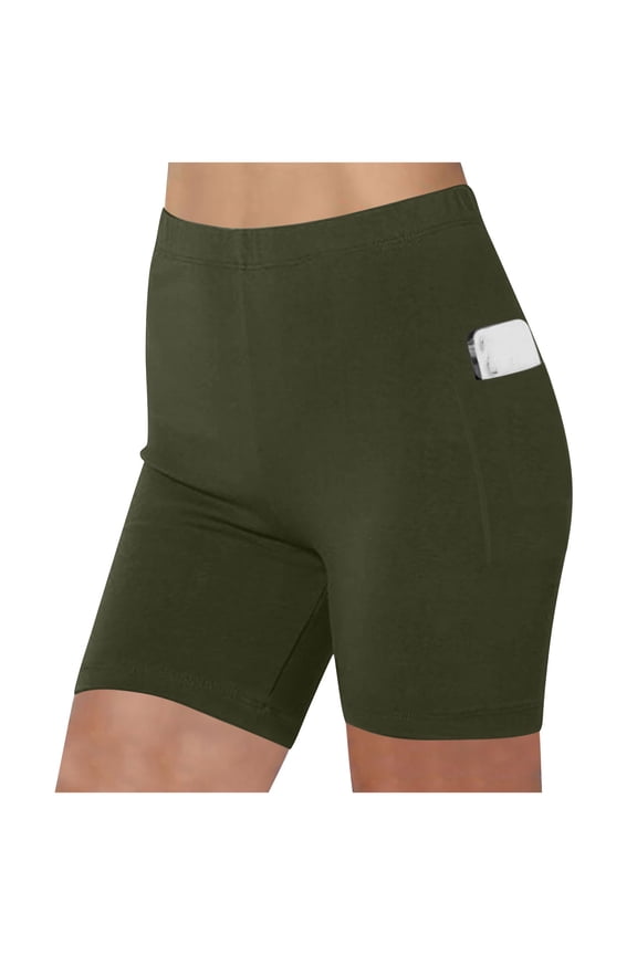 Womens Gym Shorts High Waisted Atheltic Yoga Biker Shorts with Pockets Solid Color Running Shorts