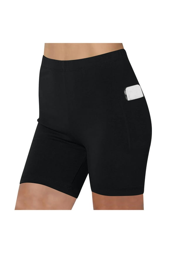 Black Biker Shorts Women High Waisted Atheltic Yoga Workout Shorts with Pockets Solid Color Running Shorts