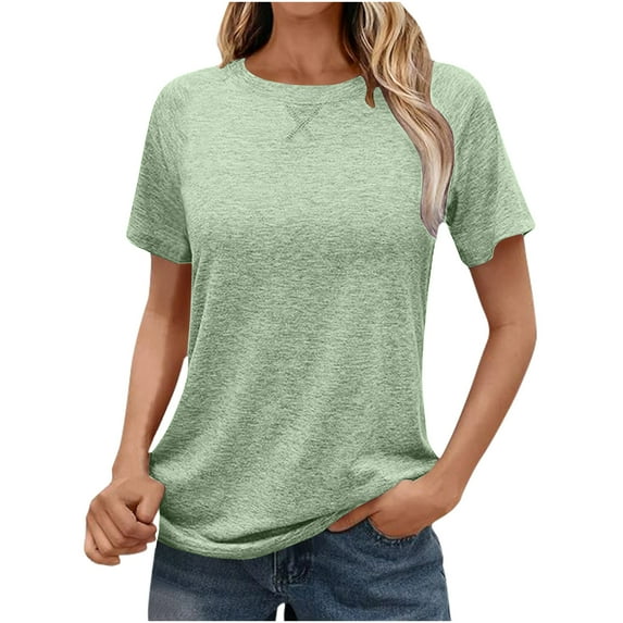 Diufon Sweat Tees for Women Summer Casual Solid Color Tops Round Neck Short Sleeve T-Shirts