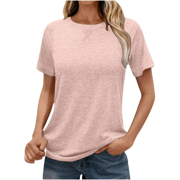 Diufon Sweat Tees for Women Summer Casual Solid Color Tops Round Neck Short Sleeve T-Shirts