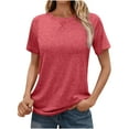 thumbnail image 1 of Diufon Sweat Tees for Women Summer Casual Solid Color Tops Round Neck Short Sleeve T-Shirts, 1 of 7