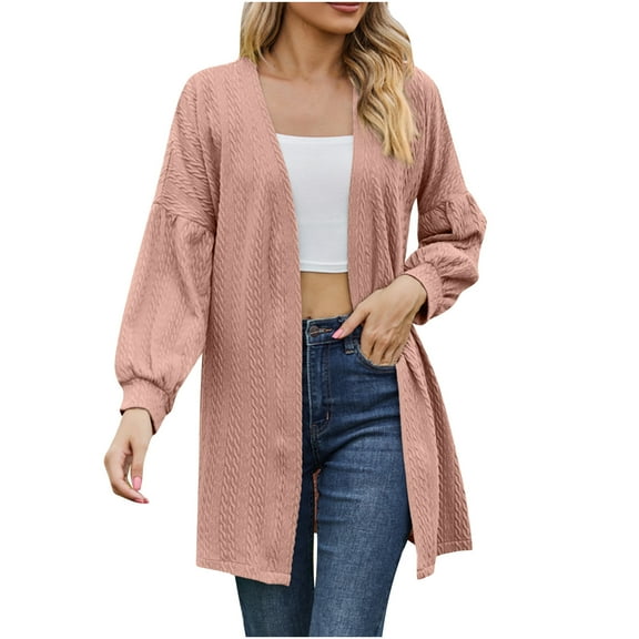 Diufon Sweaters for Womens Long Sleeve Outwear Tops Solid Color Open Front Cardigans with Pockets