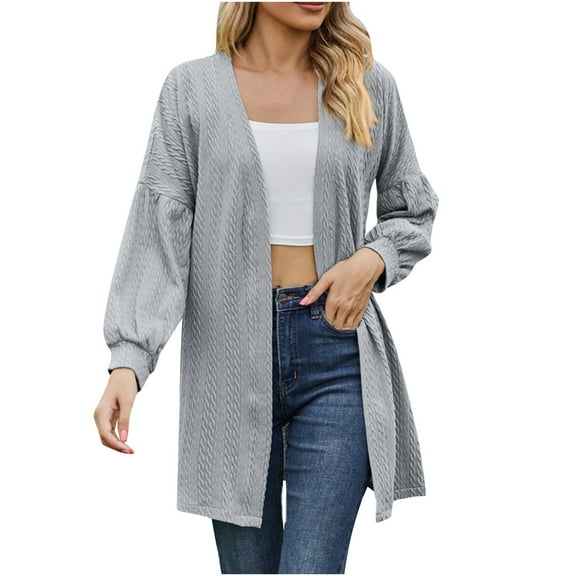 Diufon Sweaters for Womens Long Sleeve Outwear Tops Solid Color Open Front Cardigans with Pockets