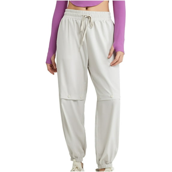 Diufon Sweatpants for Women Elastic High Waist Drawstring Straight Pants Solid Color Button Down Lounge Pants