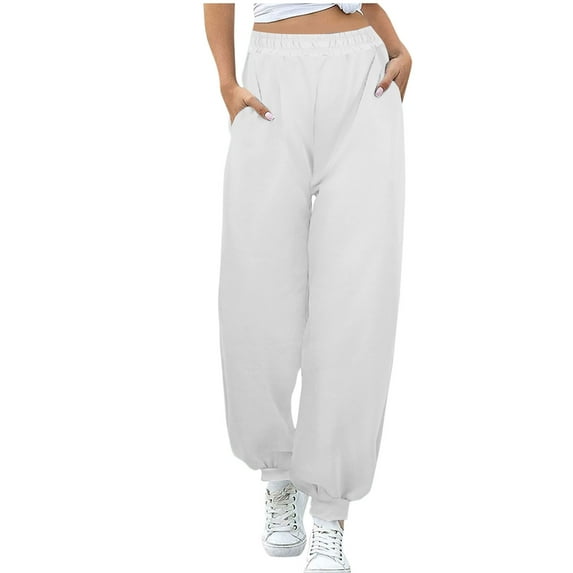 Diufon Sweatpants for Women Solid Color Lounge Pants Elastic High Waist Pants with Pockets