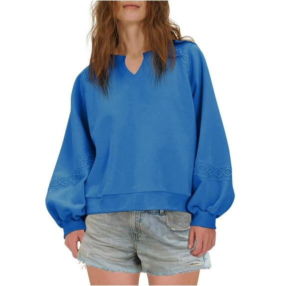 Diufon Sweatshirt for Women Oversized Fleece Embroidered Crochet Cropped Pullover Tops Fall Fashion Clothes