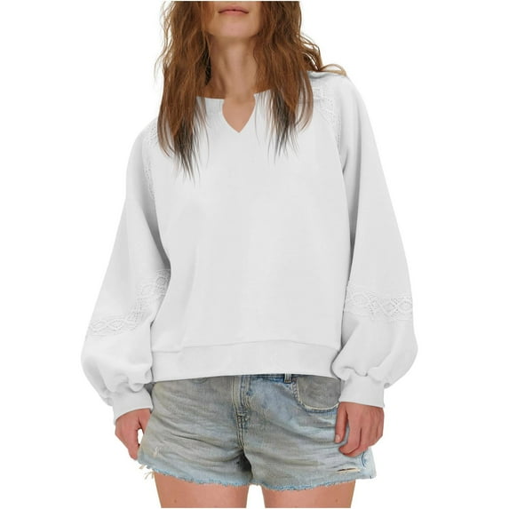 Diufon Sweatshirt for Women Oversized Fleece Embroidered Crochet Cropped Pullover Tops Fall Fashion Clothes