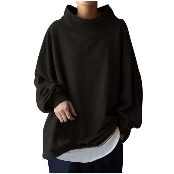 Diufon Sweatshirt for Women Plus Size Loose Pullover Top Crew Neck Long Sleeve Baggy Elegant Trackshirt (3X-Large, Black)