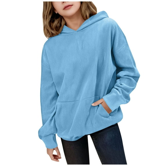 Diufon Sweatshirts for Teen Girls Oversized Corduroy Long Sleeve Hoodie Tops with Pockets Kids Casual Clothes
