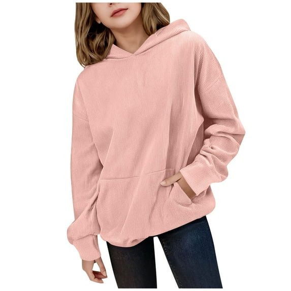 Diufon Sweatshirts for Teen Girls Oversized Corduroy Long Sleeve Hoodie Tops with Pockets Kids Casual Clothes