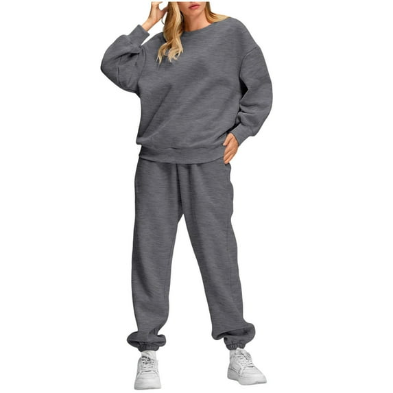 Diufon 2 Piece Sweatsuits for Women Oversized Crewneck Sweatshirt Baggy Sweatpants Fall Fashion with Pockets