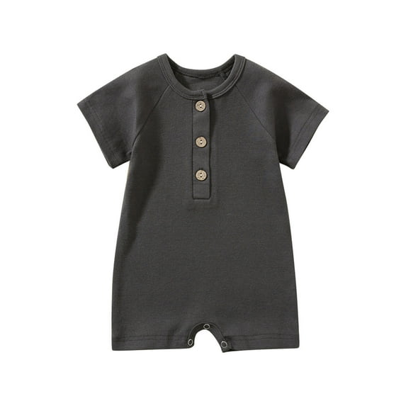 Diufon T-Shirt Jumpsuit for Toddler Baby Summer Short Sleeve Bodysuit Solid Color Button Round Neck Rompers (12-18 Months, Dark Gray)
