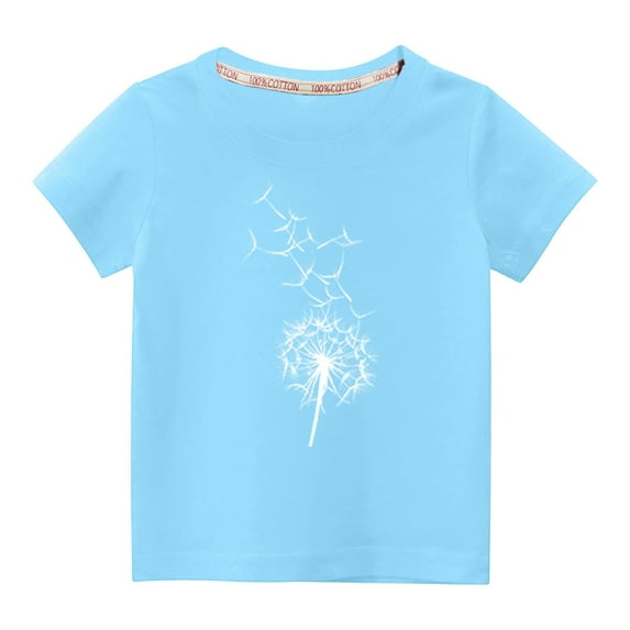 Diufon T-Shirt for Kids Boys Girls Crew Neck Pullover Top Spring Summer Short Sleeve Toddler Print Blouse (9-10 Years, Blue)