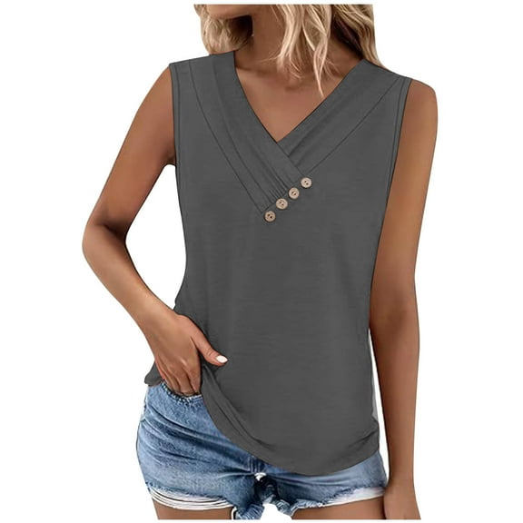 Diufon Tank Tops for Women Summer V Neck T Shirts Trendy Sleeveless Basic Tee Loose Blouse for Office Work