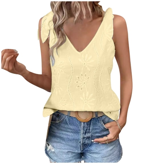 Diufon Tank Tops for Women V Neck Sleeveless Lace-Up Strap Tunics Summer Casual Solid Color Tshirts