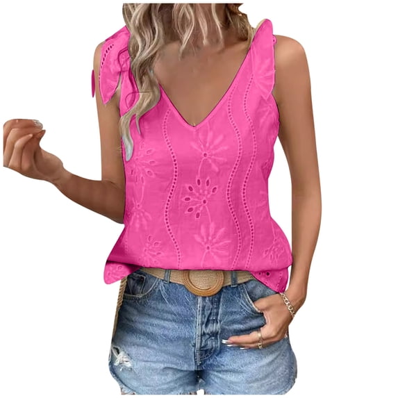 Diufon Tank Tops for Women V Neck Sleeveless Lace-Up Strap Tunics Summer Casual Solid Color Tshirts