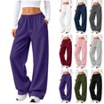thumbnail image 1 of Diufon Thin Fleece Lined Sweatpants Women Scalloped Hem Drawstring Baggy Wide Leg Sweat Pants Workout Joggers with Pockets, 1 of 9