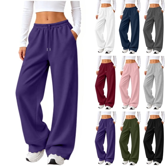 Diufon Thin Fleece Lined Sweatpants Women Scalloped Hem Drawstring Baggy Wide Leg Sweat Pants Workout Joggers with Pockets