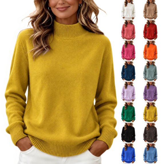 Diufon Thin Sweaters for Women Ribbed Knit Long Sleeve Mock Neck Pullover Fall Fashion Winter Thermal Layering Sweaters