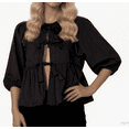 thumbnail image 1 of Diufon Tie Front Tops for Women 3/4 Puff Sleeve Trendy Ruffle Hem Blouse Going Out Lace Up Cute Tops, 1 of 7