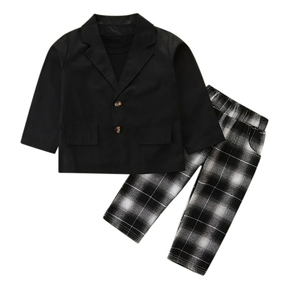 Diufon Toddler Baby Boy Girl Clothes Set Long Sleeve Lapel Suit Jacket and Plaid Pants Formal Party Outfits