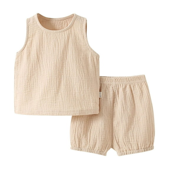 Diufon Toddler Baby Clothes Crewneck Sleeveless Tank Top Solid Color Shorts Homewear Outfit