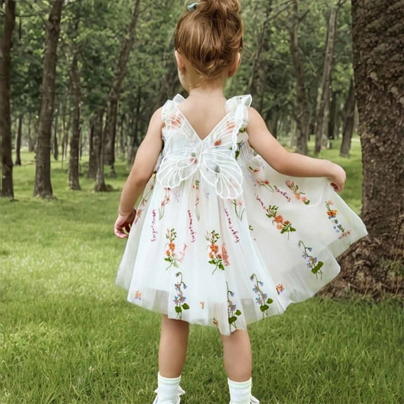 Diufon Toddler Baby Girl Princess Dress Summer Sleeveless Floral Embroidery Tulle Dresses Girls Birthday Party Gowns