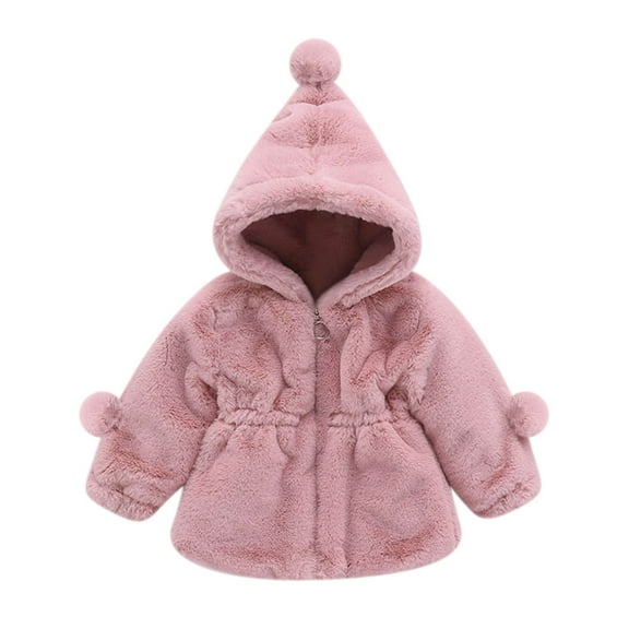 Diufon Toddler Baby Girls Coat Little Kids Fall Winter Long Sleeve Hooded Fleece Thickened Warm Tunic Jacket