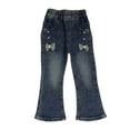 thumbnail image 1 of Diufon Toddler Baby Girls Denim Pants Casual Elastic Waist Loose Flared Pants Kids Trendy Jeans with Pockets, 1 of 3