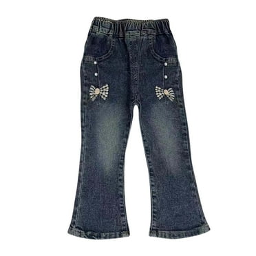 Diufon Toddler Baby Girls Denim Pants Casual Elastic Waist Loose Flared Pants Kids Trendy Jeans with Pockets