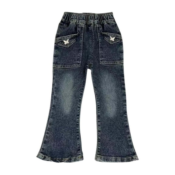Diufon Toddler Baby Girls Denim Pants Casual Elastic Waist Loose Flared Pants Kids Trendy Jeans with Pockets