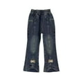 thumbnail image 1 of Diufon Toddler Baby Girls Denim Pants Casual Elastic Waist Loose Flared Pants Kids Trendy Jeans with Pockets, 1 of 3