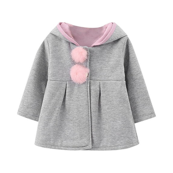 Diufon Toddler Baby Girls Long Coat Long Sleeve Hooded Pleated Jackets Fall Winter Warm Cute Button Outerwear