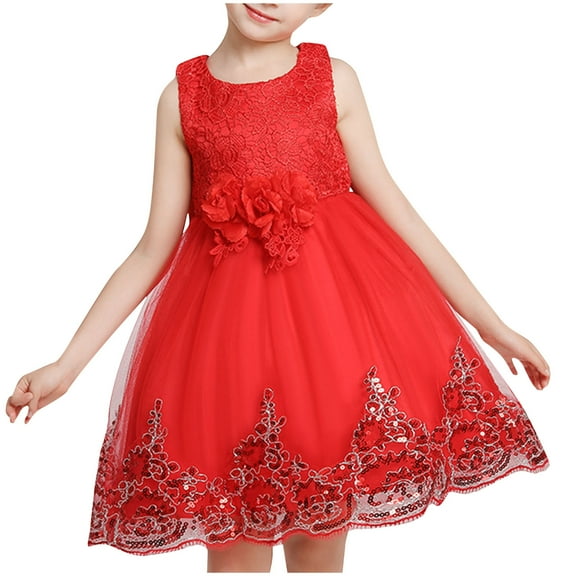 Diufon Toddler Baby Girls Sequin Dress Embroidery Mesh Sleeveless Birthday Party Gowns Dress with Bow Tie