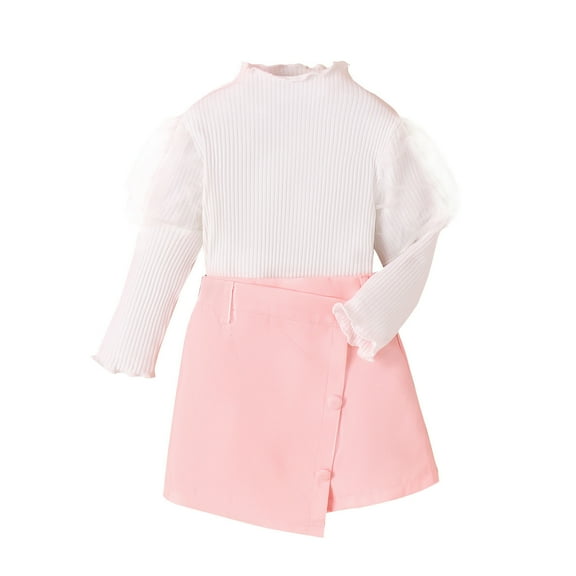 Diufon Toddler Baby Girls Skirt Outfits Fall Winter Knitted Cotton Long Sleeve Ruffled Neck Top and Half Skirt Set