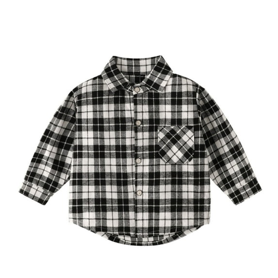 Diufon Toddler Boy Girl Shirt Jacket Fall Winter Cotton Lapel Long Sleeve Warm Coat Plaid Printed Outwear Jacket