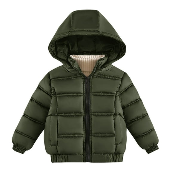 Diufon Toddler Boys Girls Cotton Jacket Fall Winter Hooded Long Sleeve Warm Coat Zip-up Thickened Solid Color Outwear