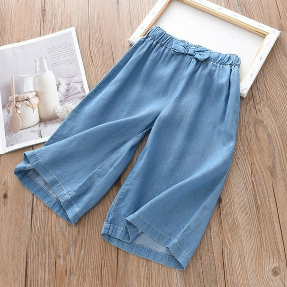 Diufon Toddler Boys Girls Denim Pant Wide Leg Loose Elastic Waist Bow Knot Jeans Kids Spring Fall Long Jean Pants