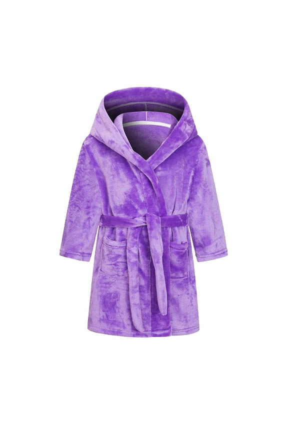 Toddler Boys Girls Robe Soft Hooded Plush Bathrobe Unisex Fleece Solid Color Pajamas Robes with Pockets